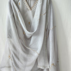Grey Gota Patti Hand Embroidered Kurta Set with Dupatta