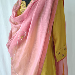 Mustard & Pink Gota Patti Hand Embroidered Suit Set with Dupatta