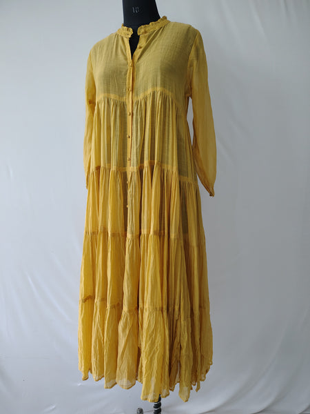 Yellow Chanderi Tiered Dress