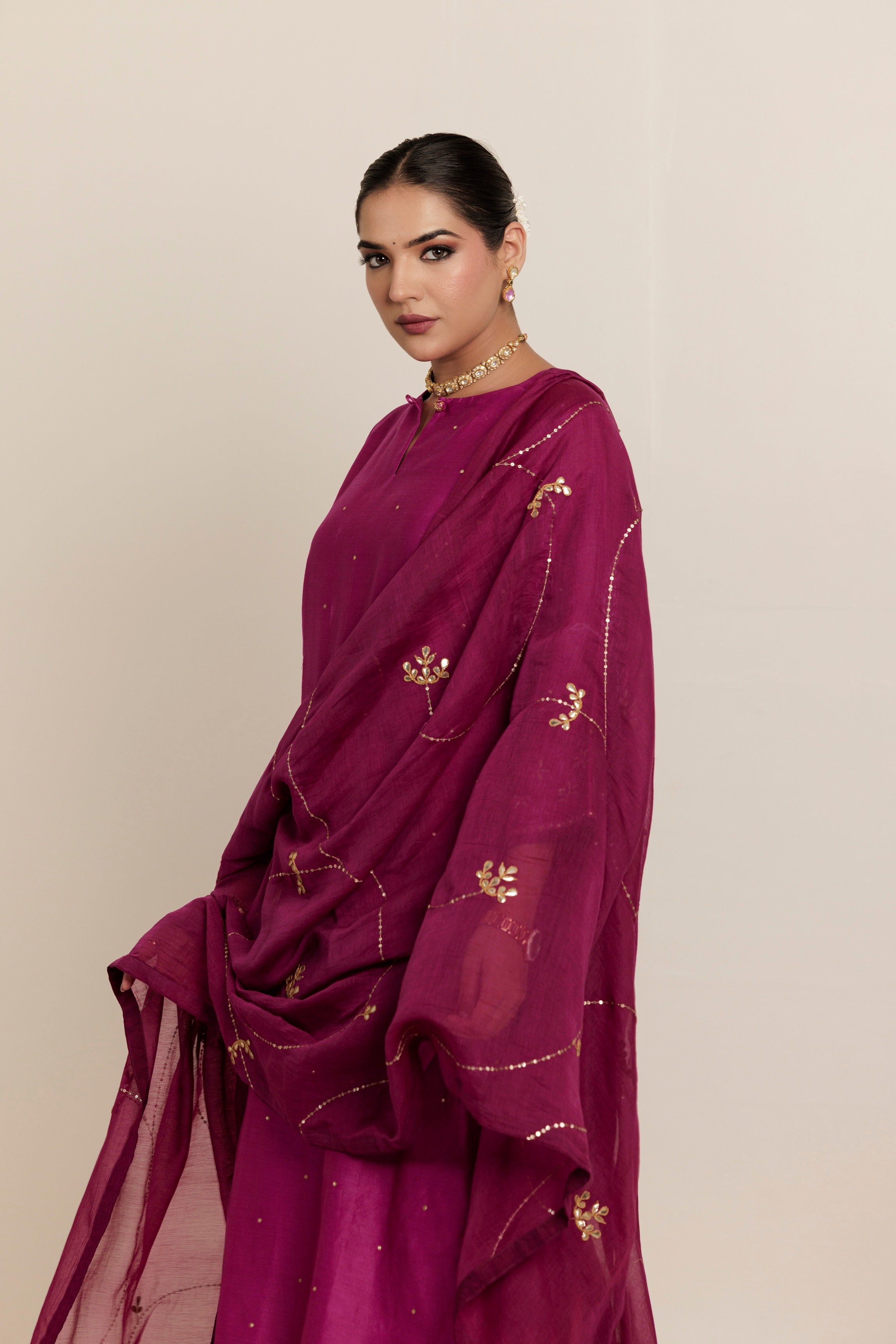 GULPOSHI Hand Embroidered Chanderi Kurta Set