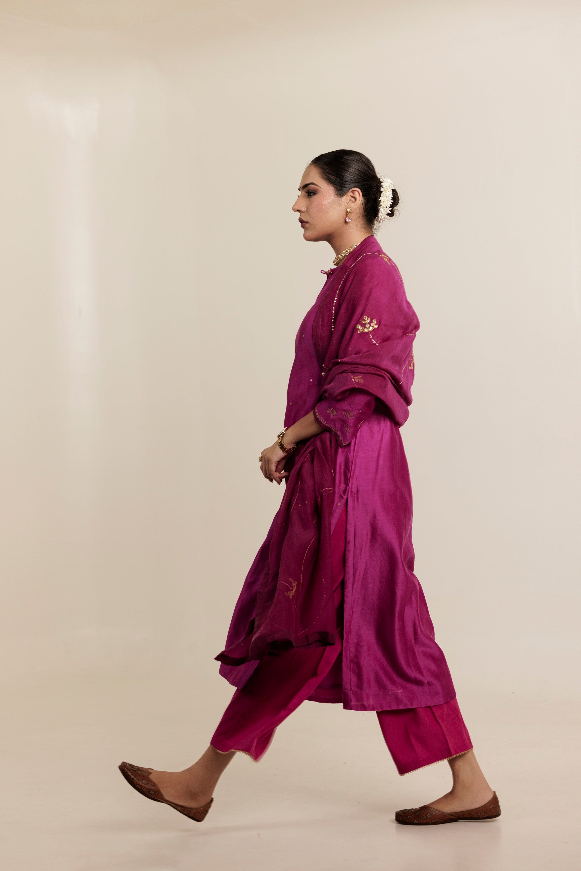 GULPOSHI Hand Embroidered Chanderi Kurta Set