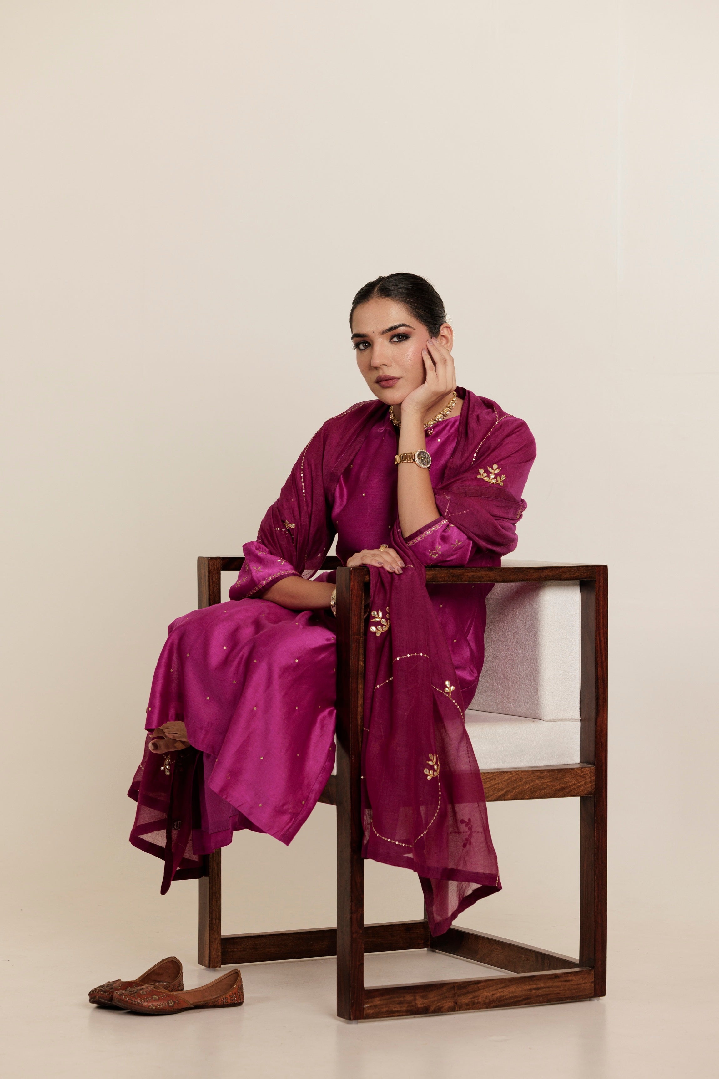GULPOSHI Hand Embroidered Chanderi Kurta Set