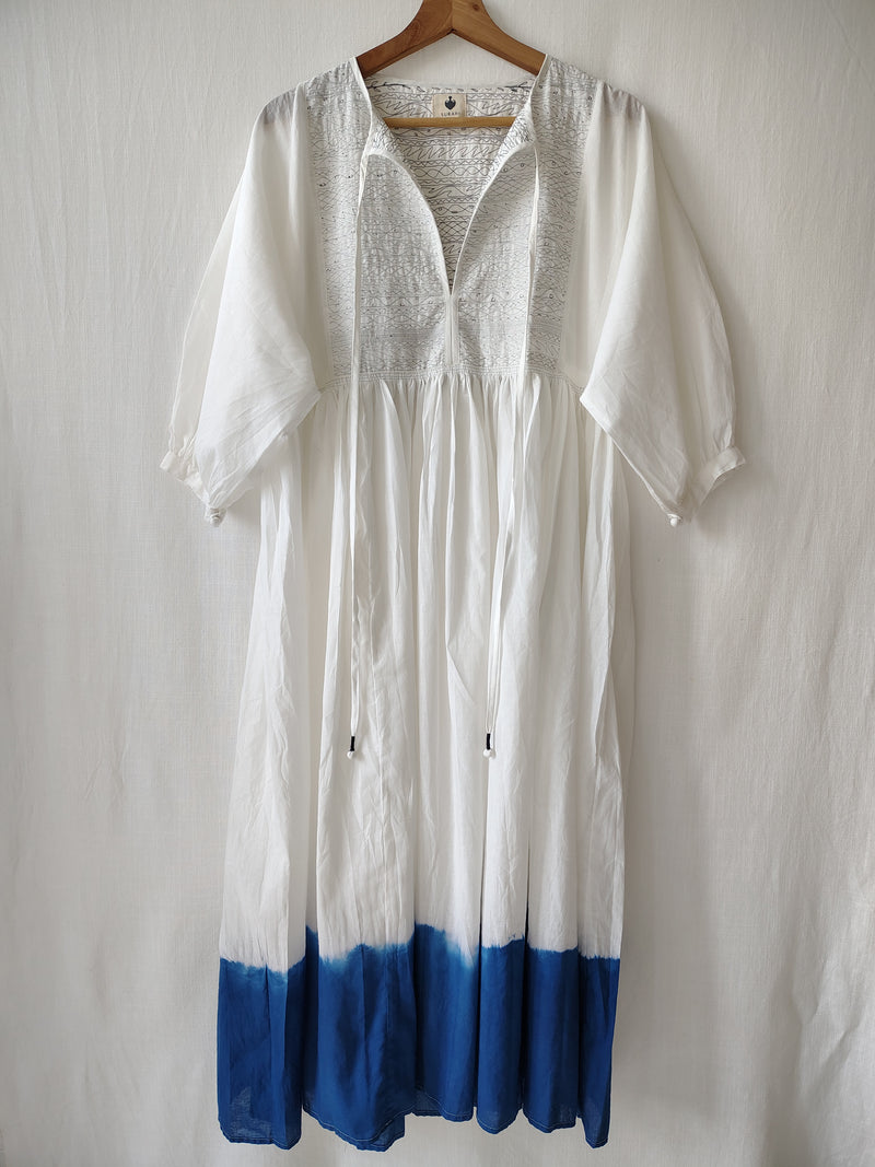 White Tie & Dye Cotton Midi Flared Dress