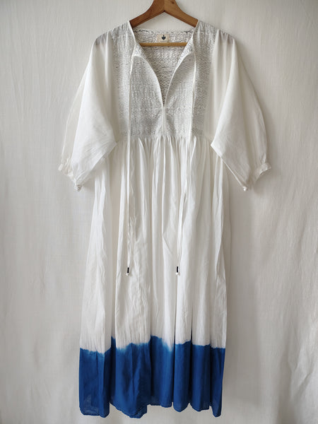 White Tie & Dye Cotton Midi Flared Dress