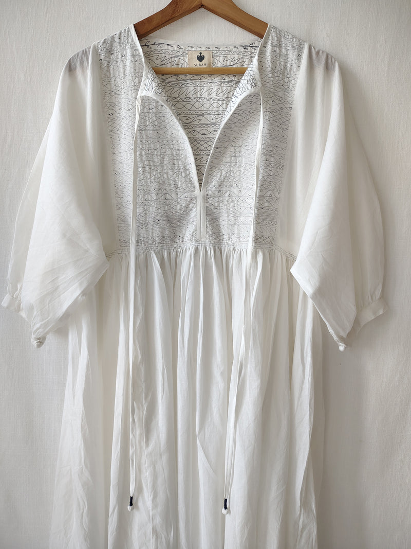 White Tie & Dye Cotton Midi Flared Dress