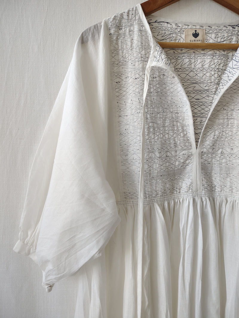 White Tie & Dye Cotton Midi Flared Dress