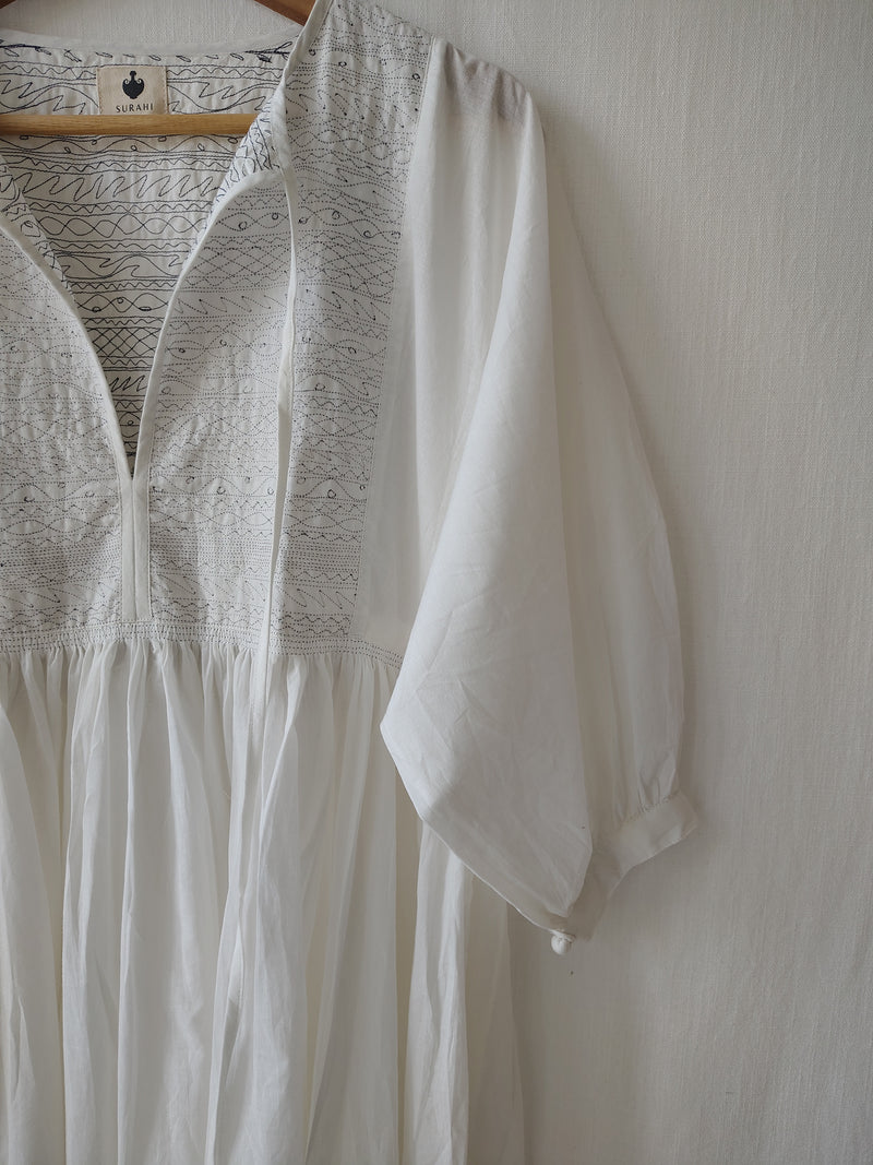 White Tie & Dye Cotton Midi Flared Dress