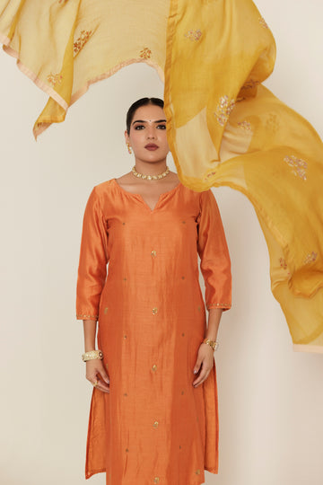 Burnt Orange Gota Patti Embroidered Chanderi Kurta Set
