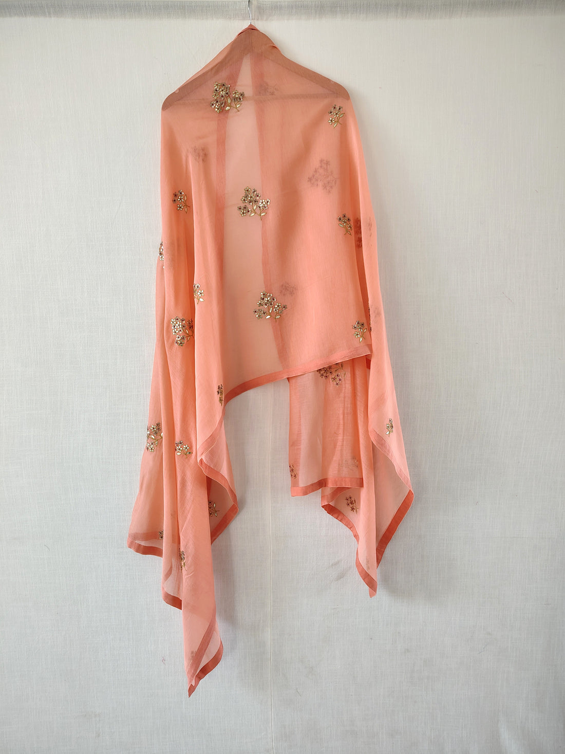 Coral Orange Floral Gota Patti Hand work Chanderi Dupatta