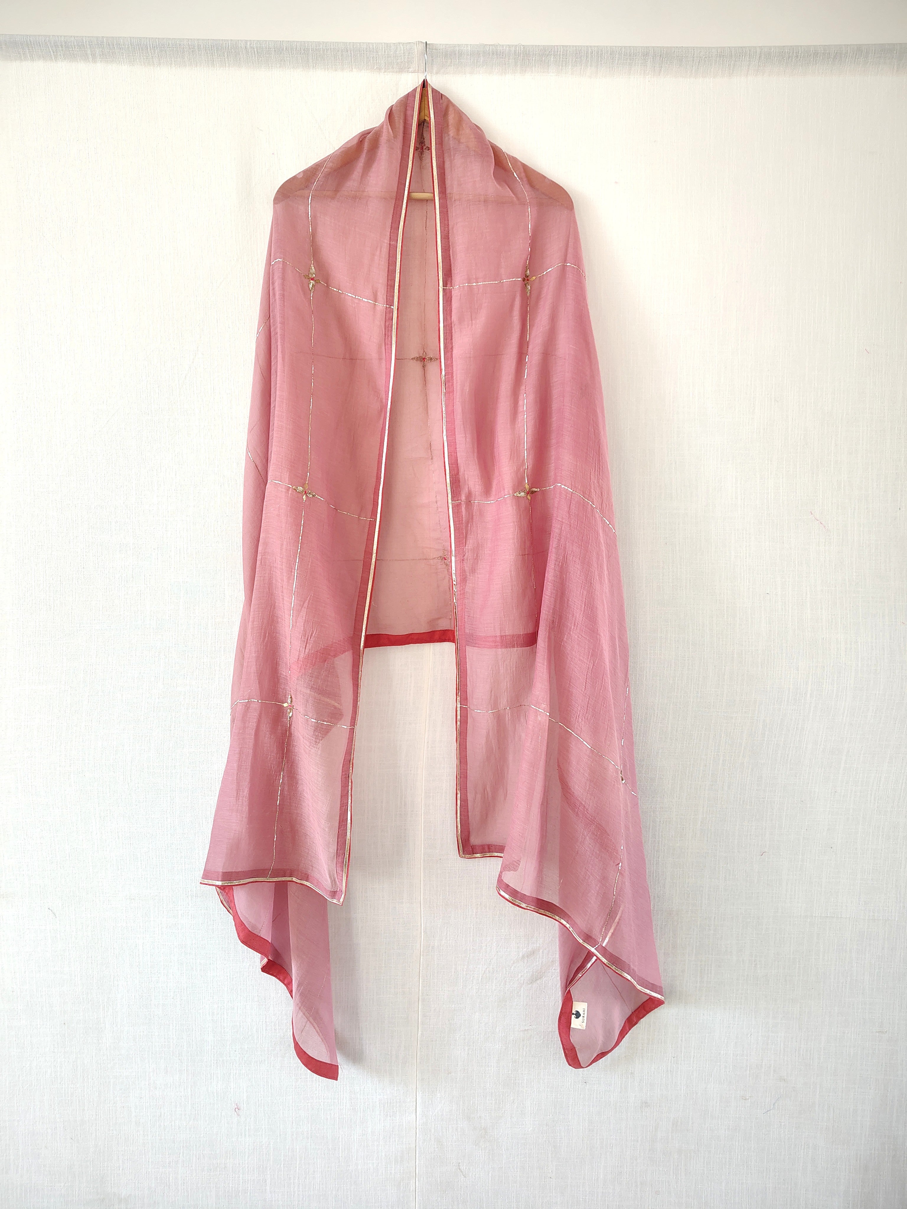 Dusky Pink Embroidered Aari-Zardozi Festive Dupatta