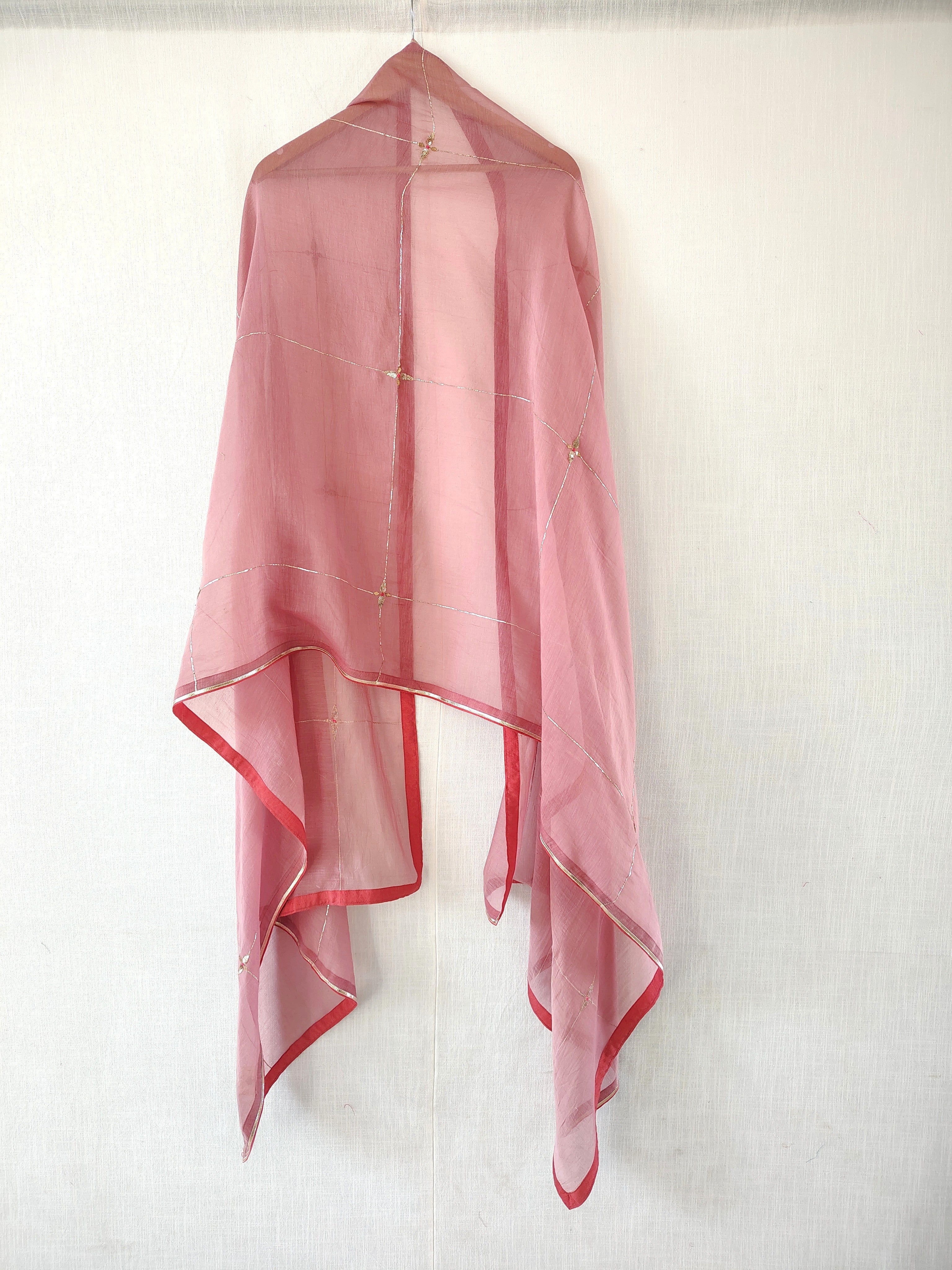 Dusky Pink Embroidered Aari-Zardozi Festive Dupatta