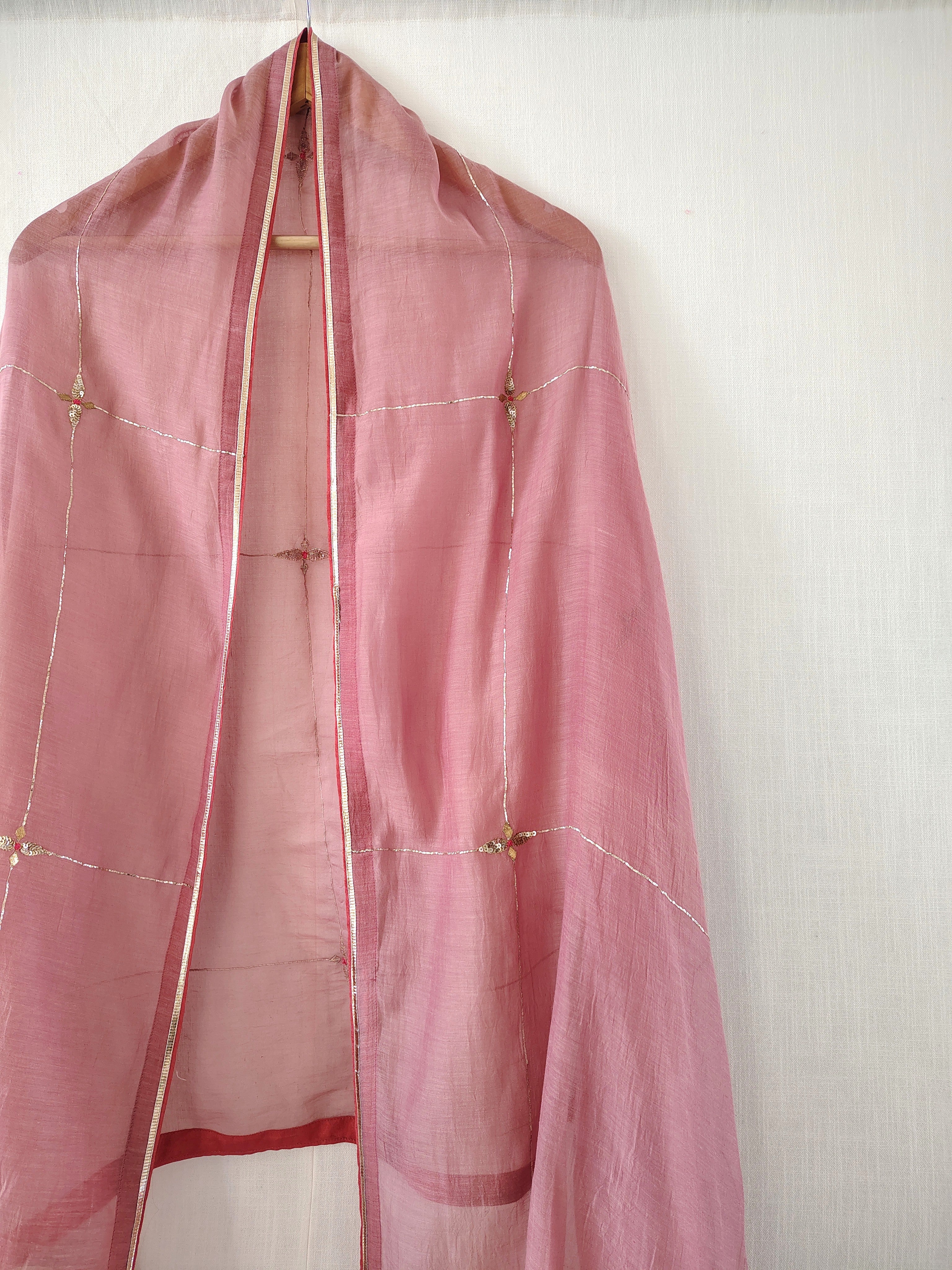 Dusky Pink Embroidered Aari-Zardozi Festive Dupatta