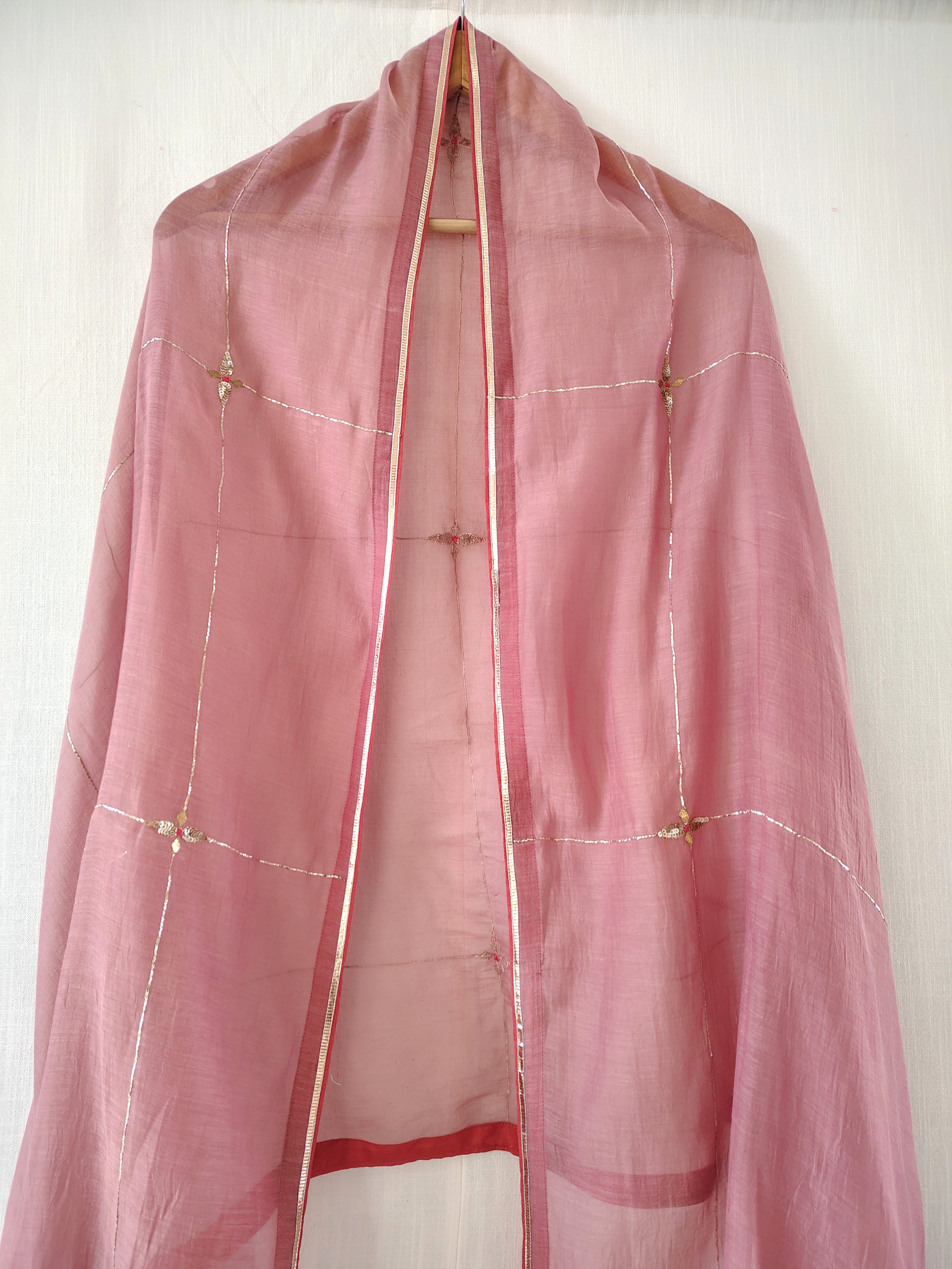 Dusky Pink Embroidered Aari-Zardozi Festive Dupatta