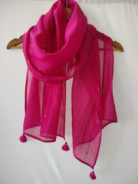 Pink Cotton Silk Embroidered Stole for Women