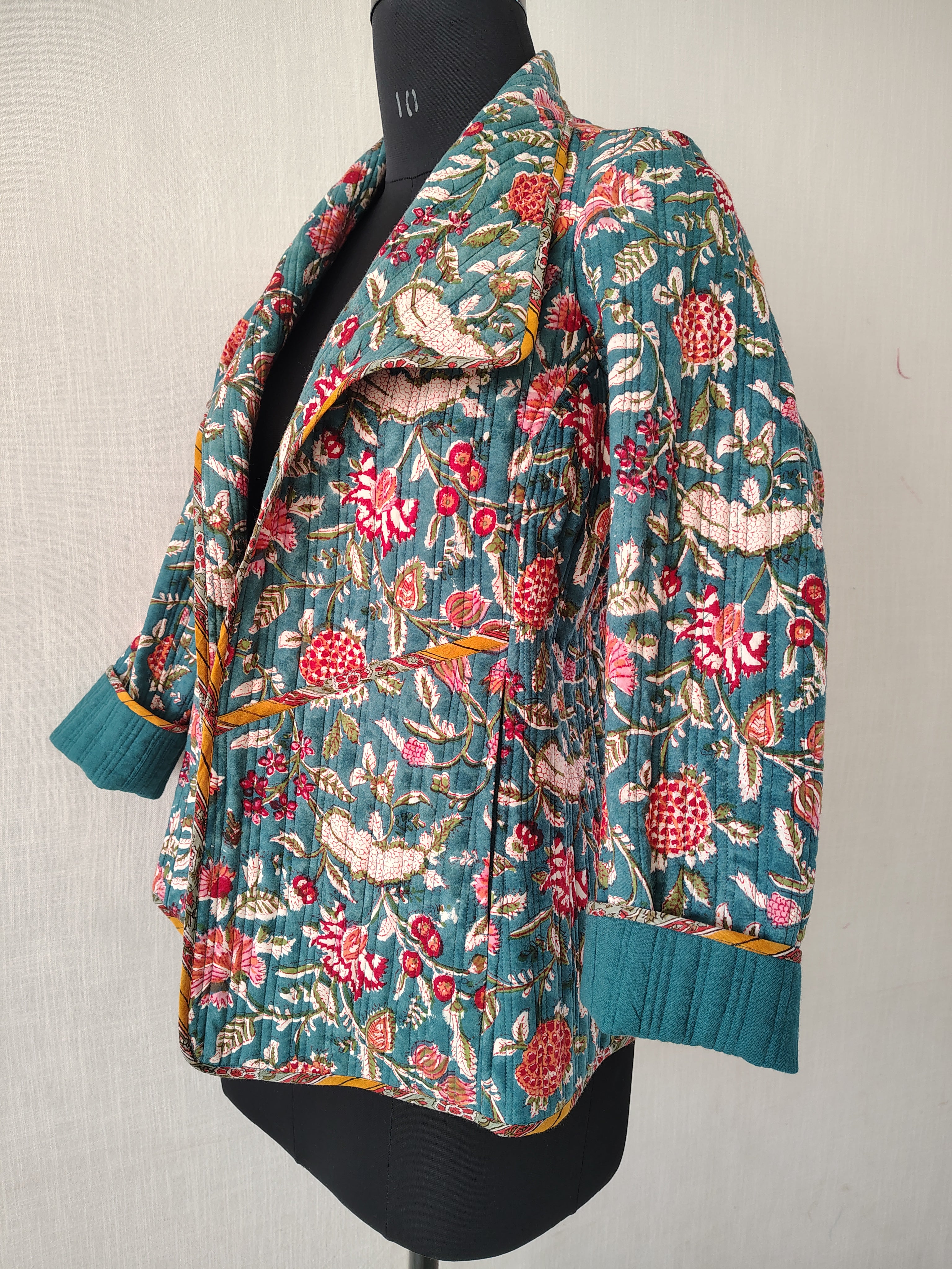 Boho Quilted Jacket Floral - Hand Block Printed