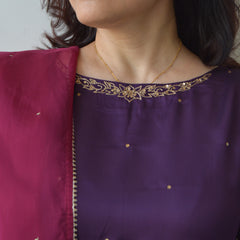Purple Hand Embroidered Kurta Set with Dupatta