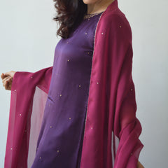 Purple Hand Embroidered Kurta Set with Dupatta