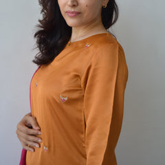 Rust Hand Embroidered Kurta Set with Dupatta