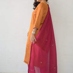 Rust Hand Embroidered Kurta Set with Dupatta