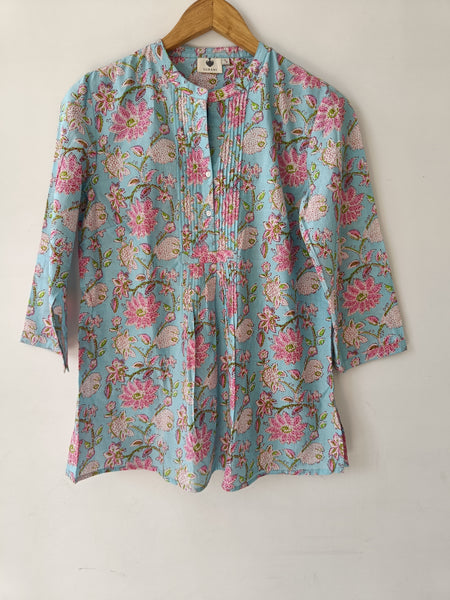 Turquoise Cotton Hand Block Printed Tunic