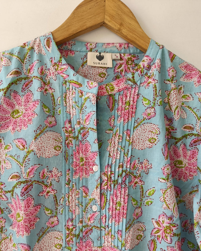 Turquoise Cotton Hand Block Printed Tunic