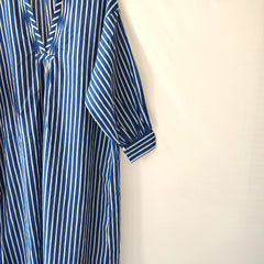 Blue Stripes Relaxed Fit Cotton Dress Midi