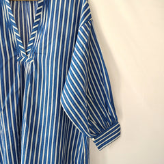 Blue Stripes Relaxed Fit Cotton Dress Midi