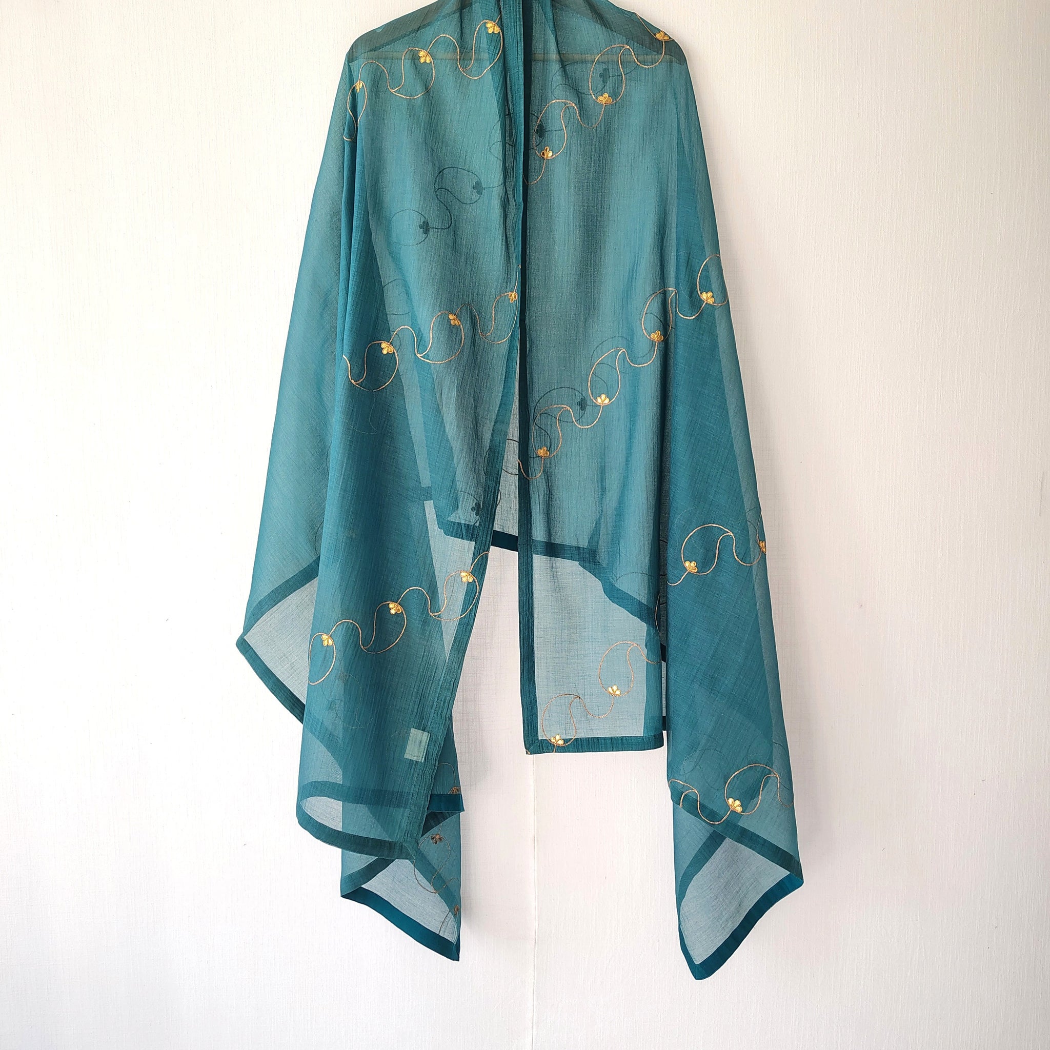 Teal Gota-Patti Cotton Silk Chanderi Festive Dupatta