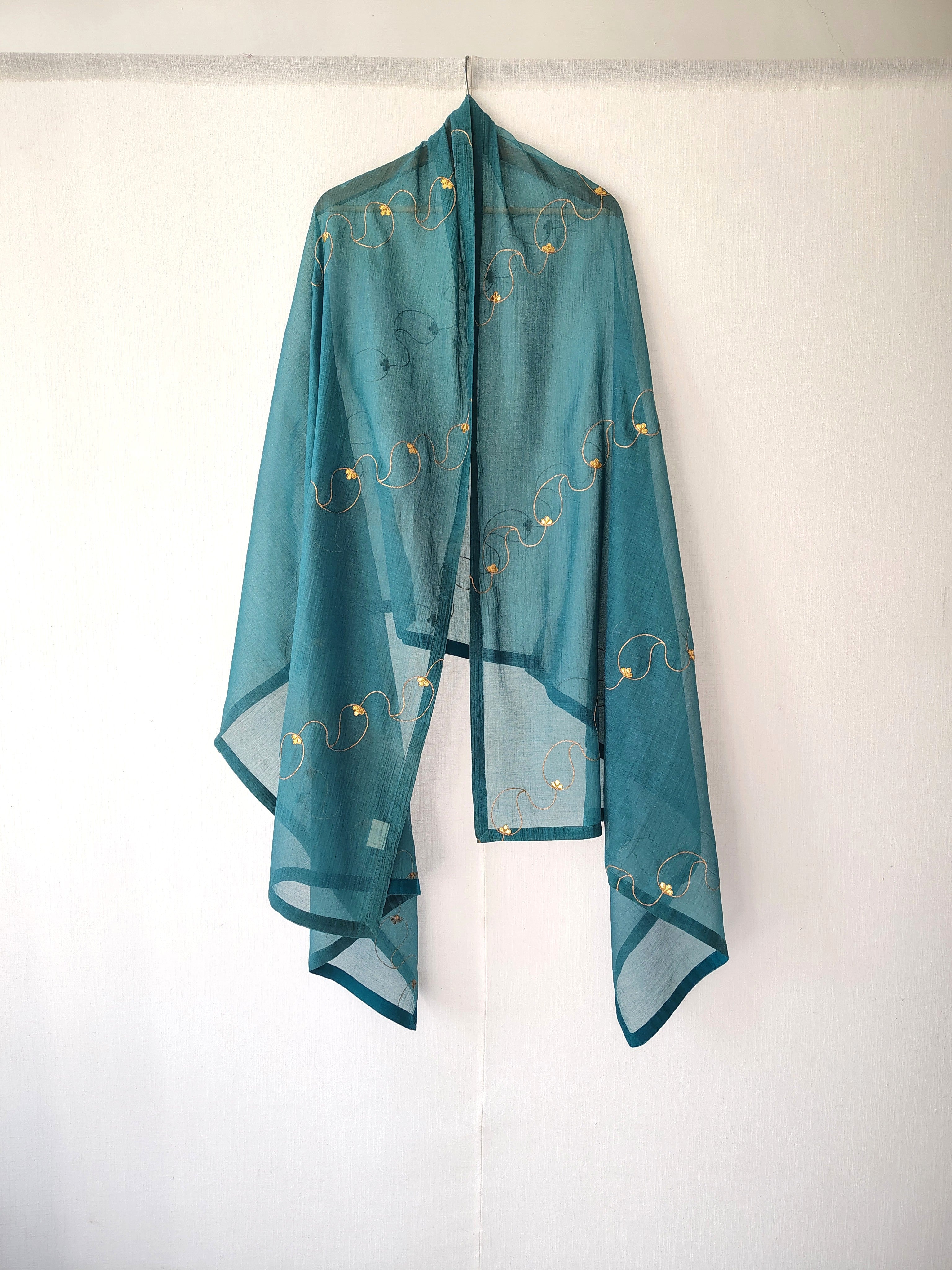 Teal Gota-Patti Cotton Silk Chanderi Festive Dupatta