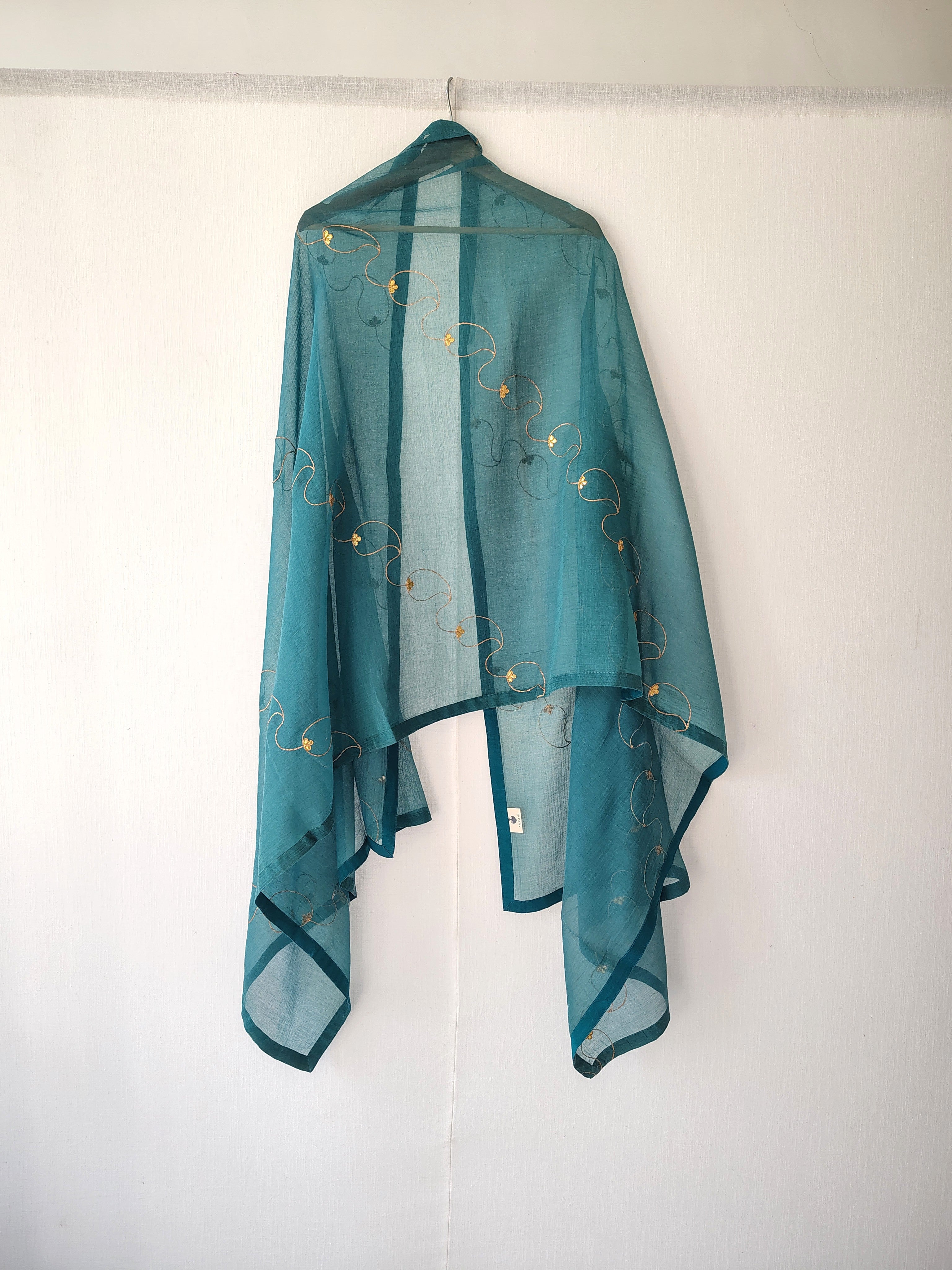 Teal Gota-Patti Cotton Silk Chanderi Festive Dupatta