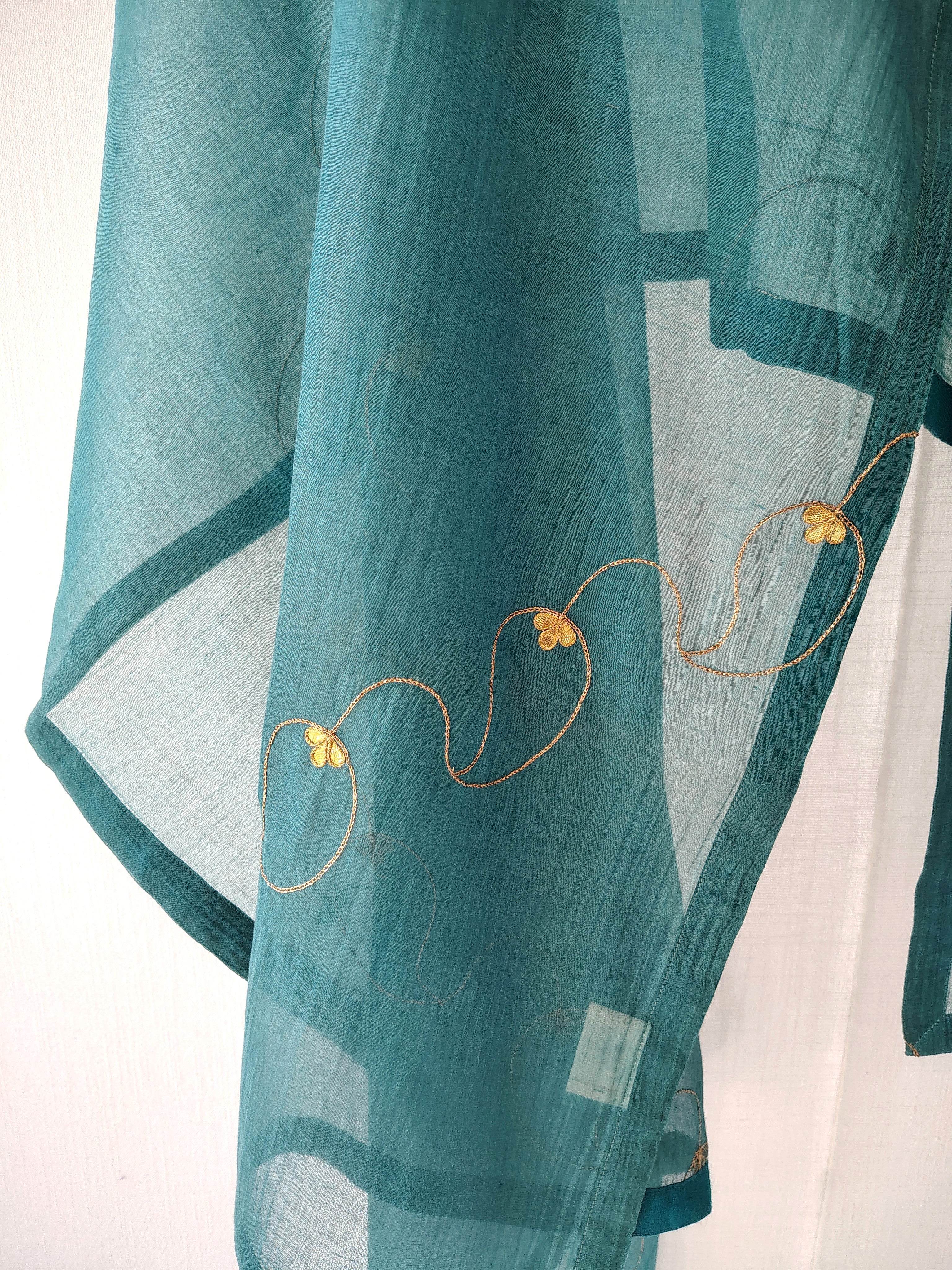 Teal Gota-Patti Cotton Silk Chanderi Festive Dupatta
