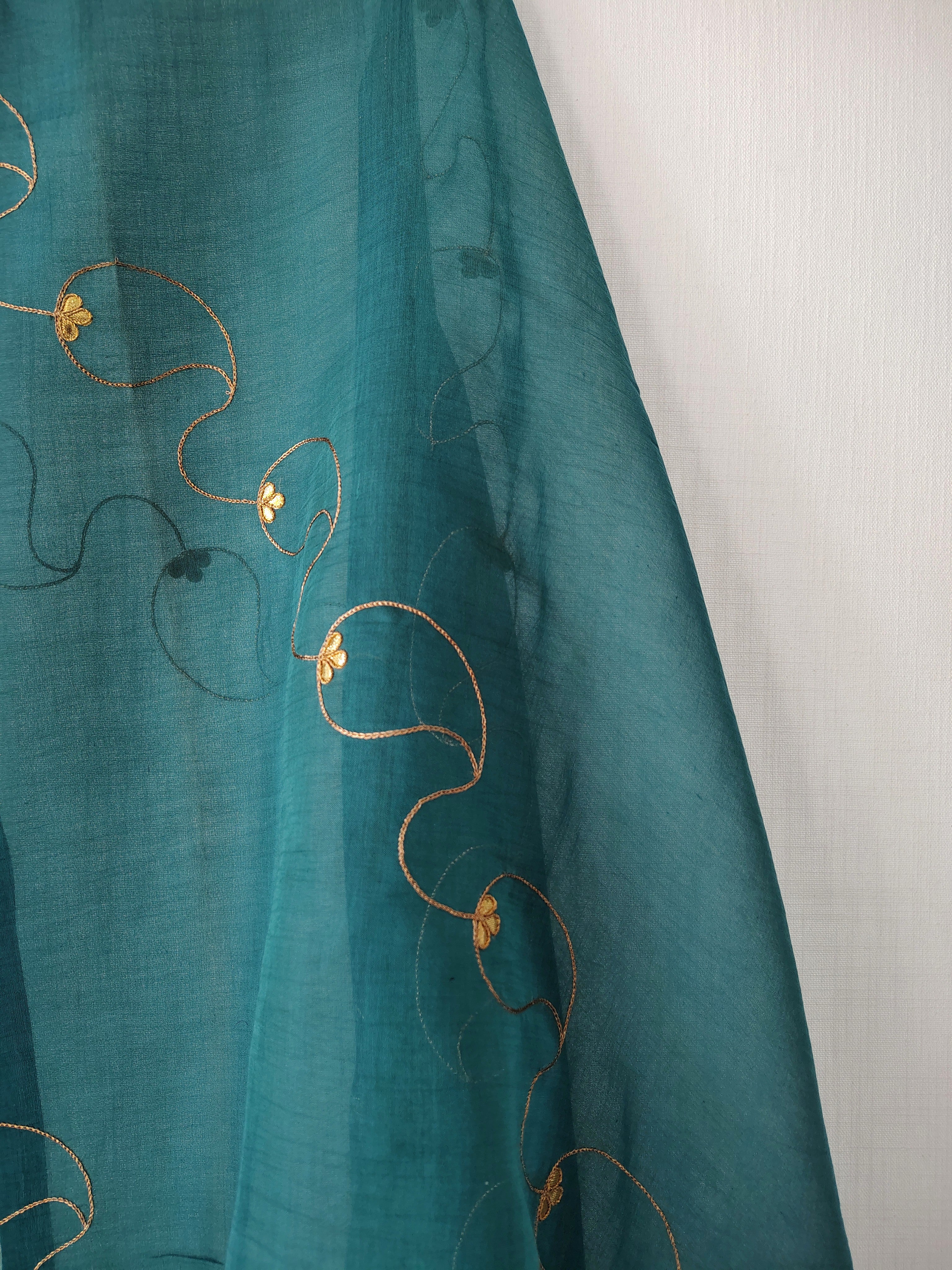 Teal Gota-Patti Cotton Silk Chanderi Festive Dupatta