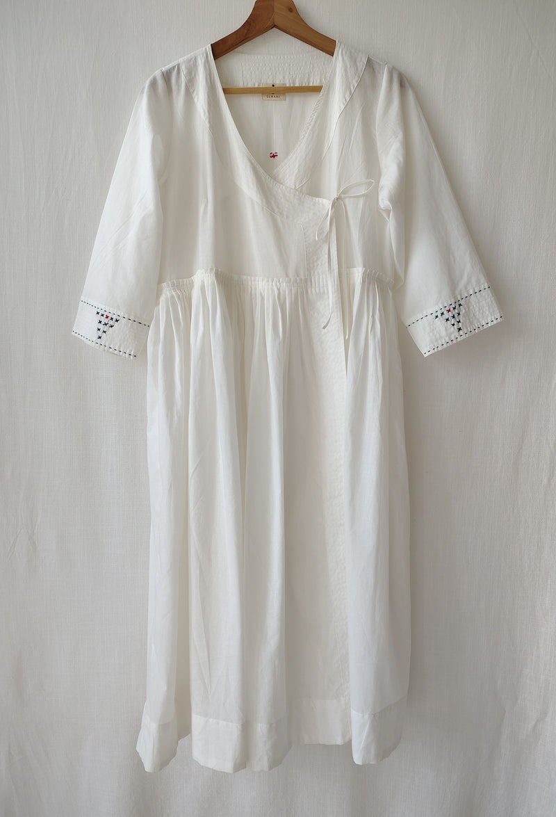 White Cotton Hand Embroidery Detail Midi Dress