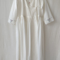 White Cotton Hand Embroidery Detail Midi Dress