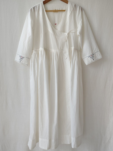 White Cotton Hand Embroidery Detail Midi Dress