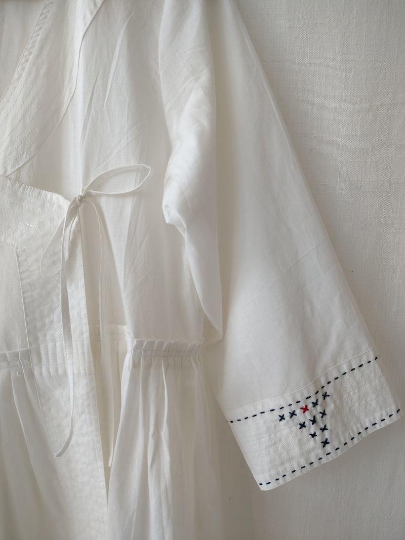 White Cotton Hand Embroidery Detail Midi Dress