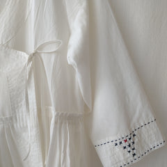 White Cotton Hand Embroidery Detail Midi Dress