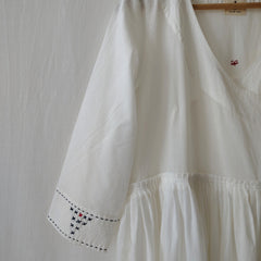 White Cotton Hand Embroidery Detail Midi Dress