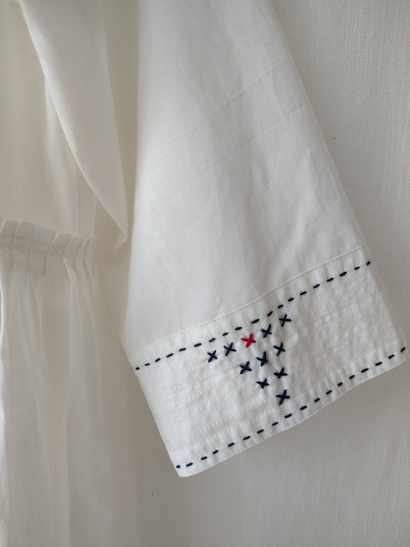 White Cotton Hand Embroidery Detail Midi Dress
