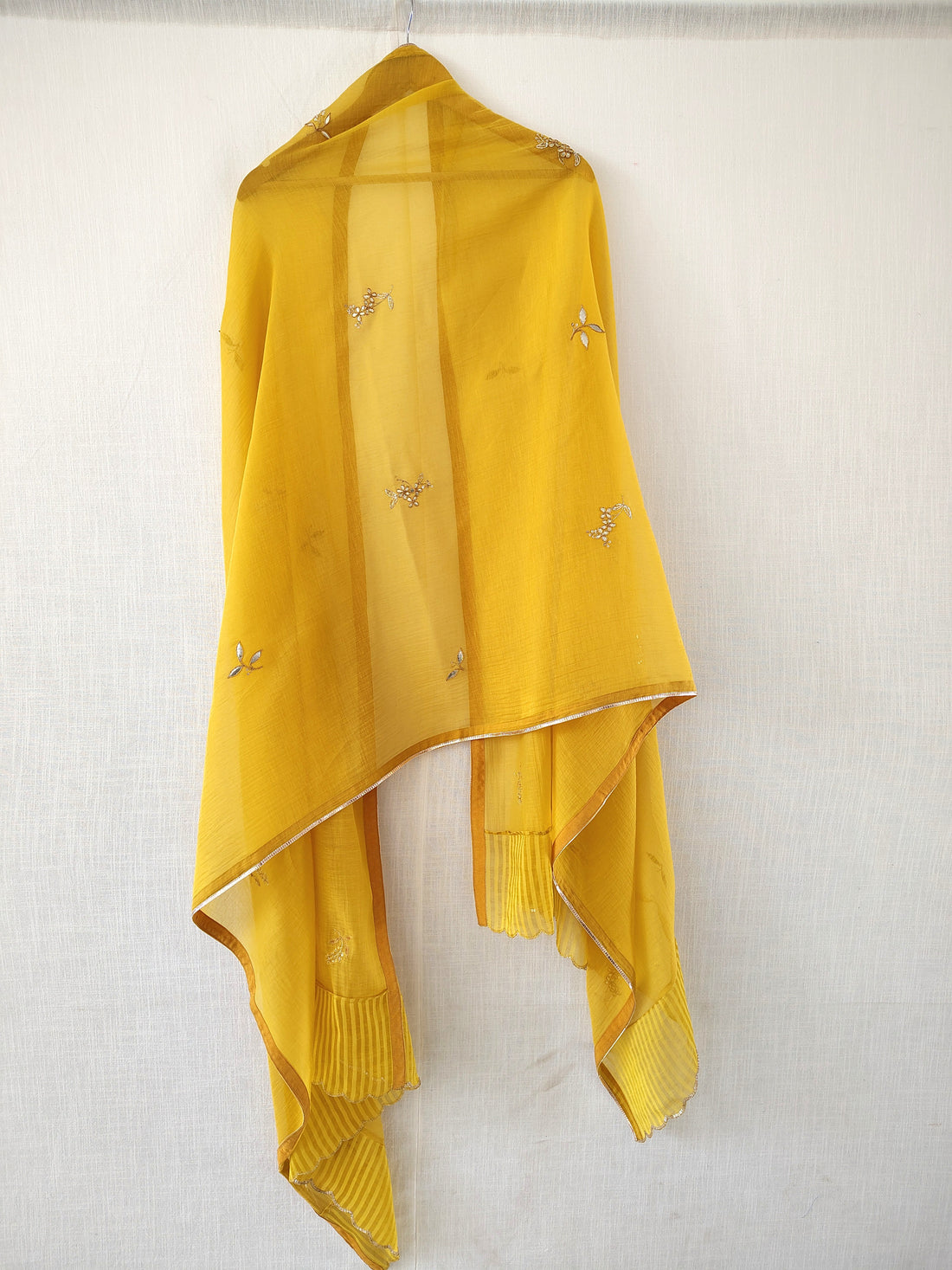 Yellow Hand Embroidered Gota Patti Chanderi Dupatta