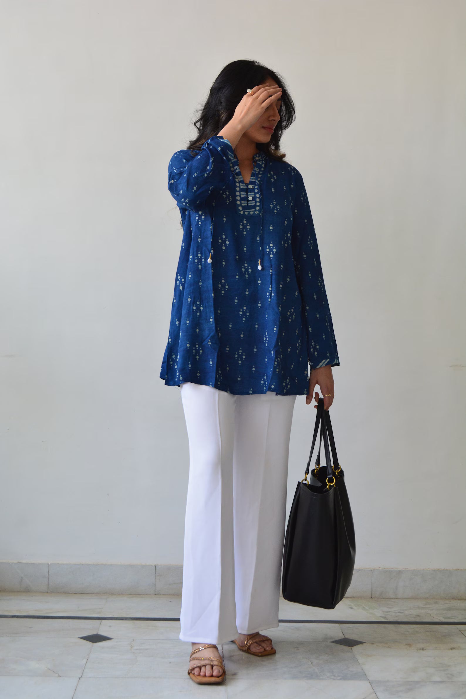 Indigo Tunic Top - Hand Block Print