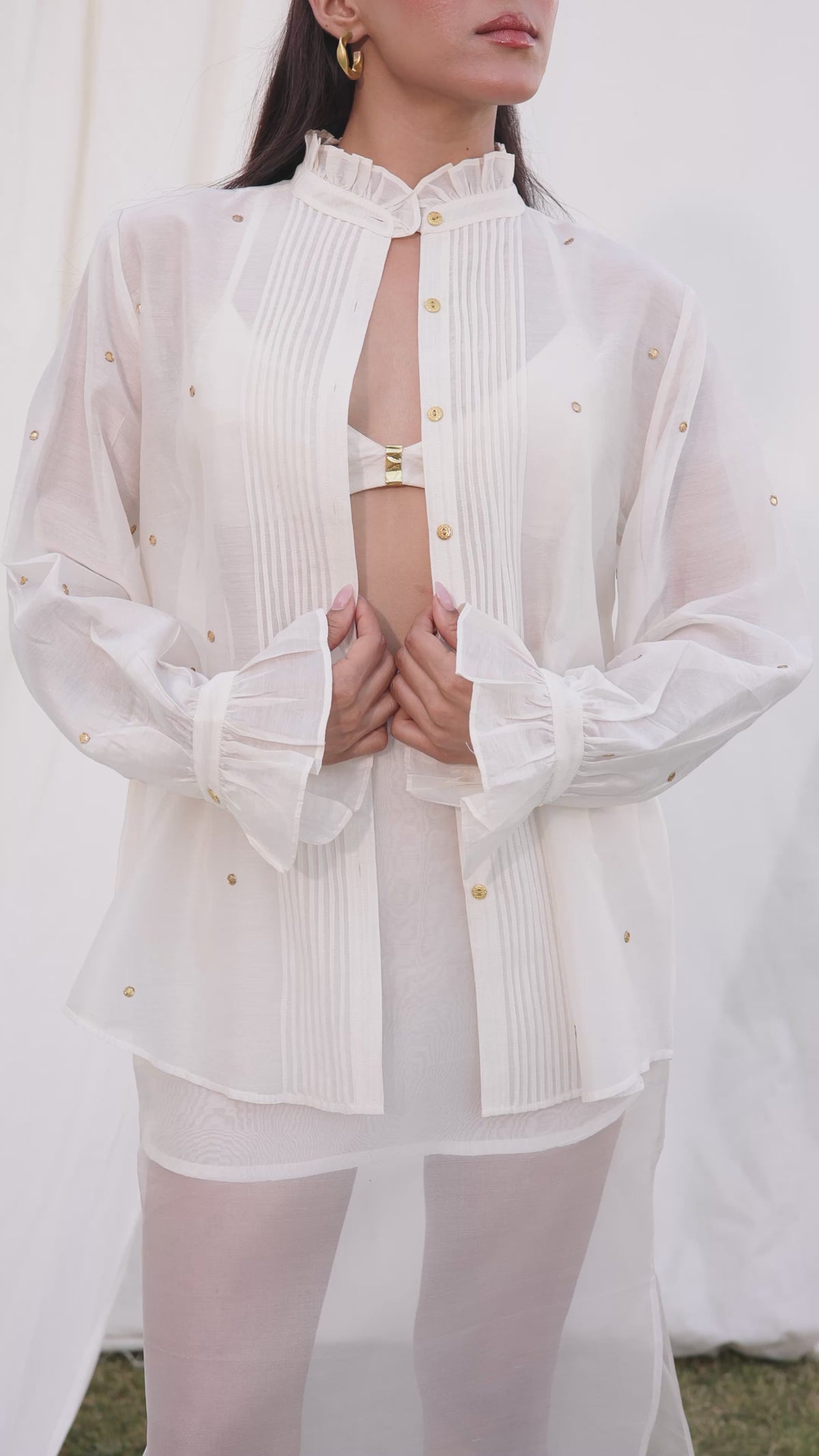 Ivory Gota-Polka Tuxedo shirt