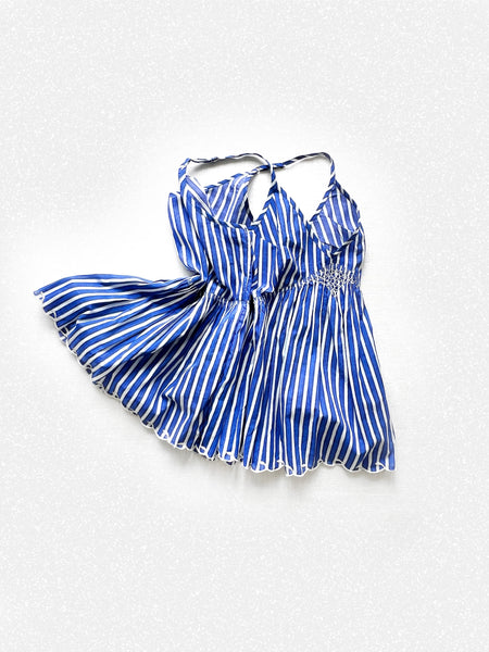 Blue Stripes Hand Embroidered Strappy Tank Top